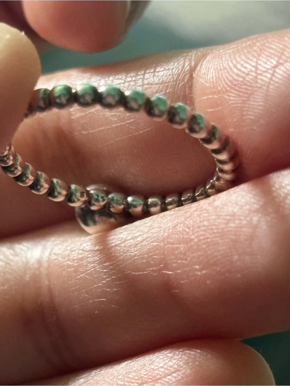 Pandora Silver Beaded Ring with Peach Cabochon